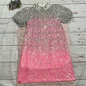 Ivy City Co Silver and Pink Sequin Mini Dress